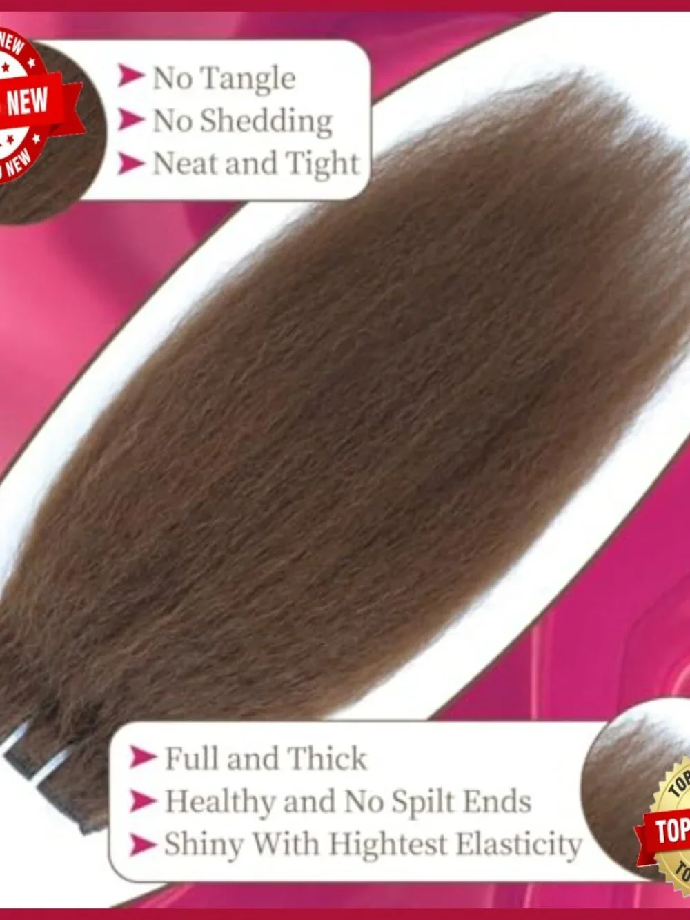 20 Inch Kinky Straight Clip-In Human Hair Extensions 8pc Set 110g